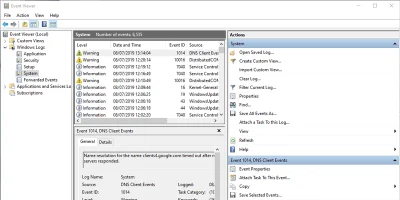 Consulte el encabezado del visor de eventos del historial de apagado de inicio de PC