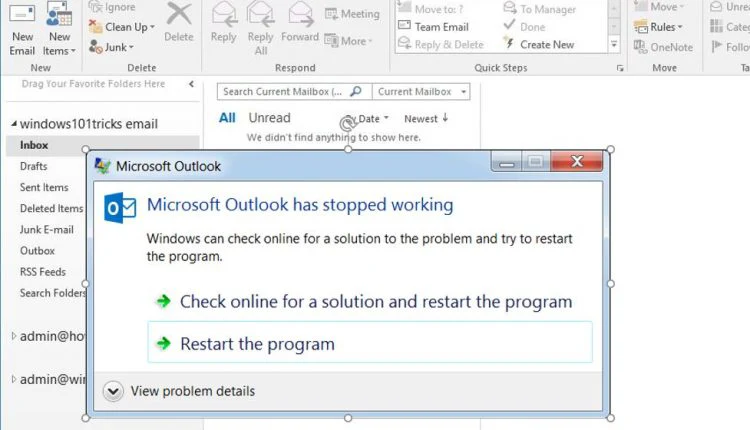 Microsoft Outlook ha dejado de funcionar windows 10